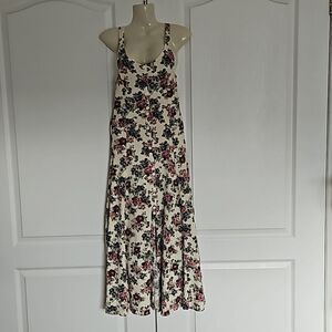 Chablis Floral  Sleeveless Button-Down Maxi Dress XS Cream/ Burgundy